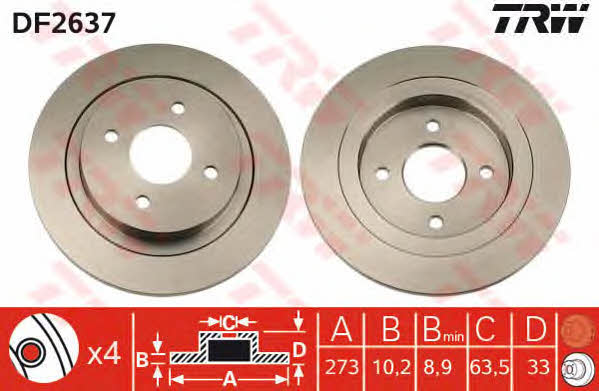 TRW DF2637 Rear brake disc, non-ventilated DF2637