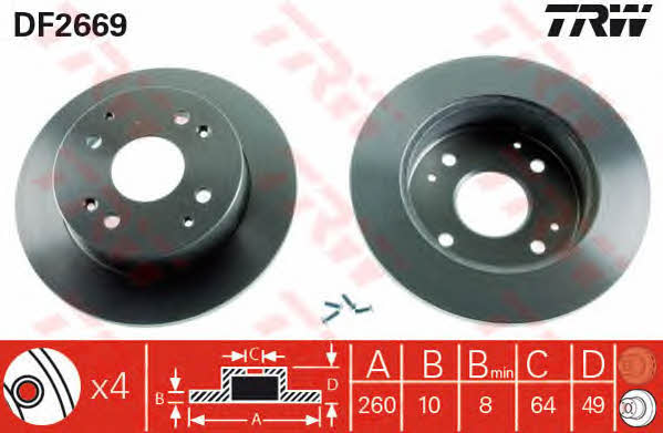 TRW DF2669 Rear brake disc, non-ventilated DF2669