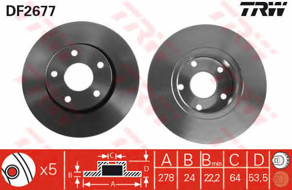 TRW DF2677 Front brake disc ventilated DF2677