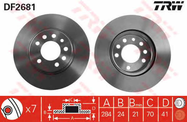 TRW DF2681 Front brake disc ventilated DF2681