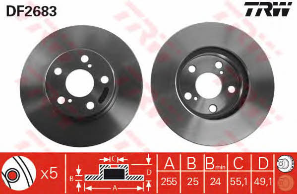 TRW DF2683 Front brake disc ventilated DF2683