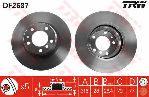 TRW DF2687 Front brake disc ventilated DF2687