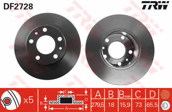 TRW DF2728 Unventilated front brake disc DF2728