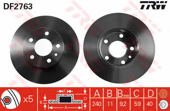 TRW DF2763 Rear brake disc, non-ventilated DF2763