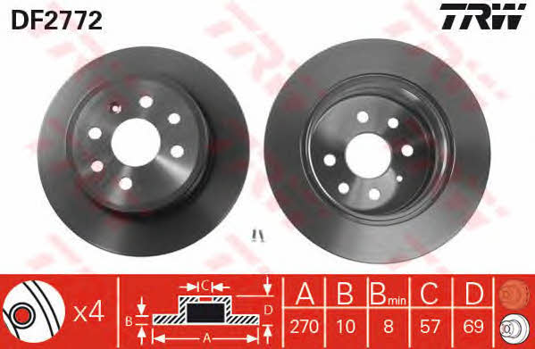 TRW DF2772 Rear brake disc, non-ventilated DF2772