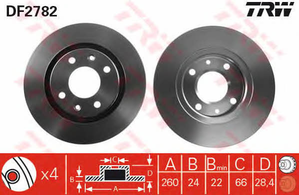 TRW DF2782 Front brake disc ventilated DF2782