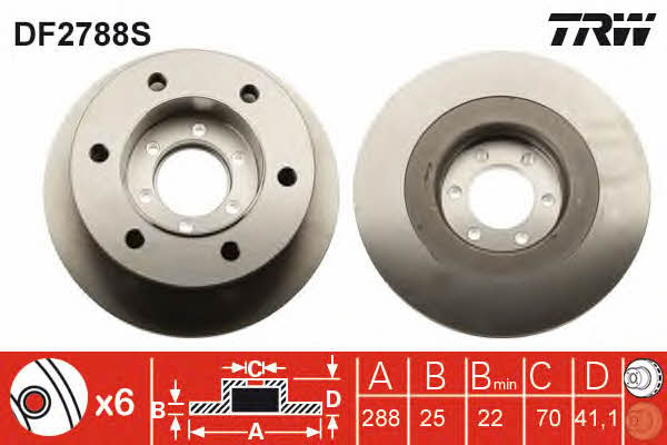 Unventilated front brake disc TRW DF2788S
