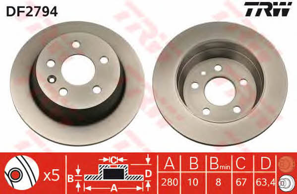 Rear solid brake disc TRW DF2794