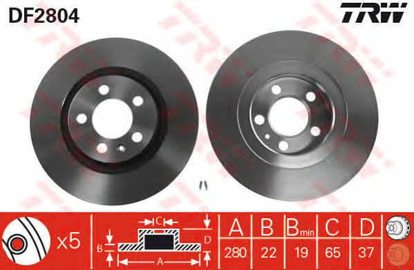 Front vented brake disc TRW DF2804
