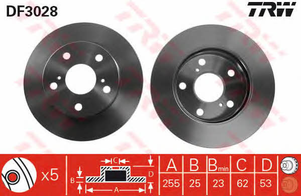 TRW DF3028 Front brake disc ventilated DF3028