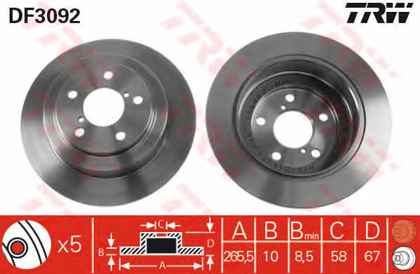 TRW DF3092 Rear brake disc, non-ventilated DF3092