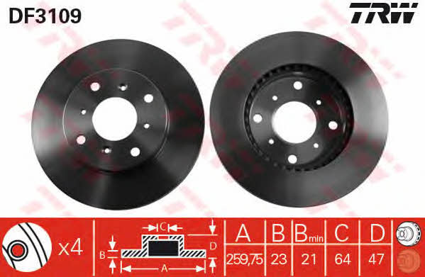 Front vented brake disc TRW DF3109