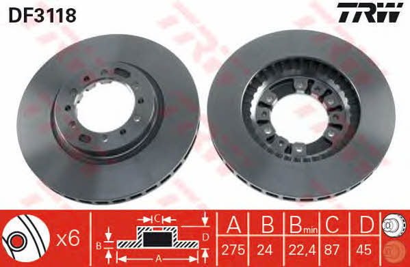 Front vented brake disc TRW DF3118