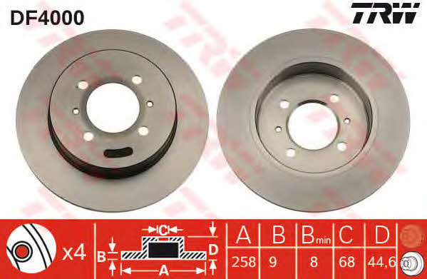 TRW DF4000 Rear brake disc, non-ventilated DF4000