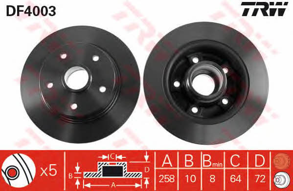 TRW DF4003 Rear brake disc, non-ventilated DF4003
