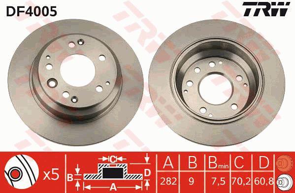 Rear solid brake disc TRW DF4005