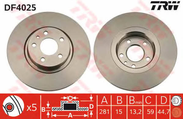 Unventilated front brake disc TRW DF4025