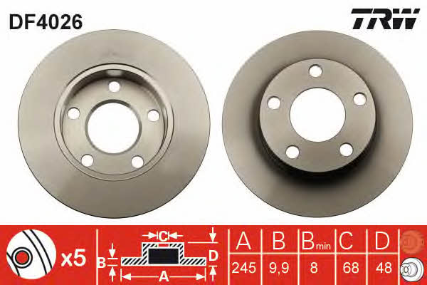 Rear solid brake disc TRW DF4026