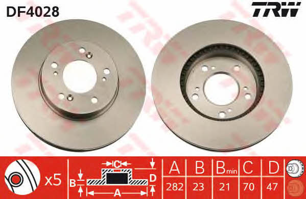 TRW DF4028 Front brake disc ventilated DF4028