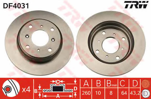 TRW DF4031 Rear brake disc, non-ventilated DF4031