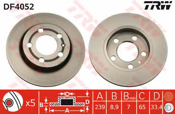 Rear solid brake disc TRW DF4052