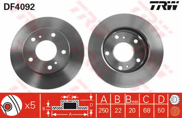 TRW DF4092 Front brake disc ventilated DF4092