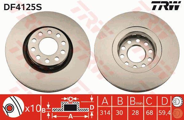 Front vented brake disc TRW DF4125S