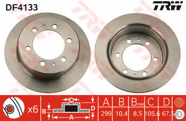 TRW DF4133 Rear brake disc, non-ventilated DF4133