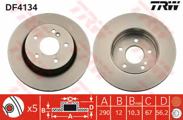 TRW DF4134 Rear brake disc, non-ventilated DF4134