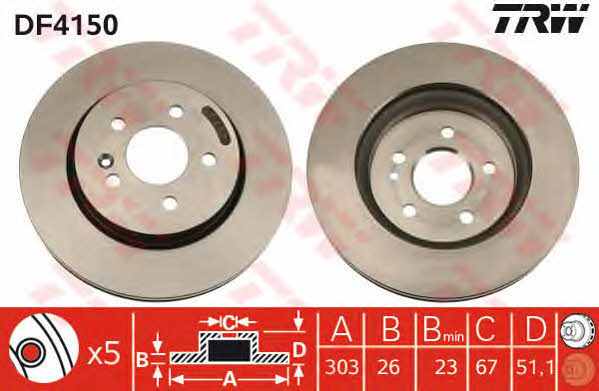 TRW DF4150 Front brake disc ventilated DF4150