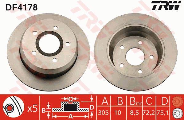 Rear solid brake disc TRW DF4178