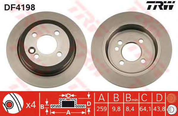 Rear solid brake disc TRW DF4198