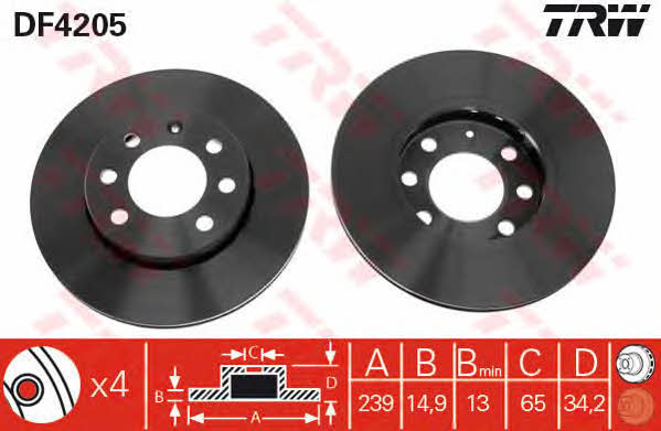 TRW DF4205 Front brake disc ventilated DF4205