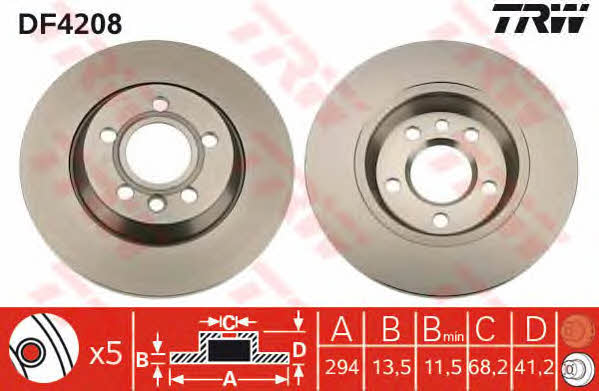 Rear solid brake disc TRW DF4208