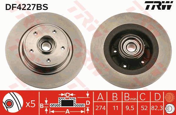 TRW DF4227BS Rear brake disc, non-ventilated DF4227BS