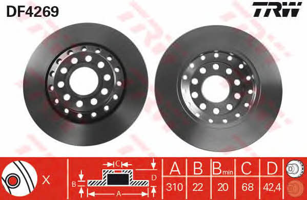 Rear vented brake disc TRW DF4269