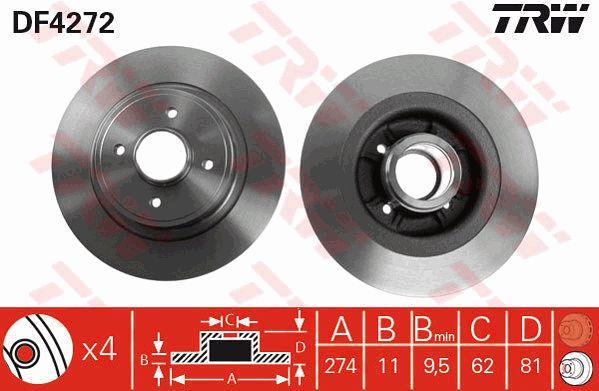 Rear solid brake disc TRW DF4272
