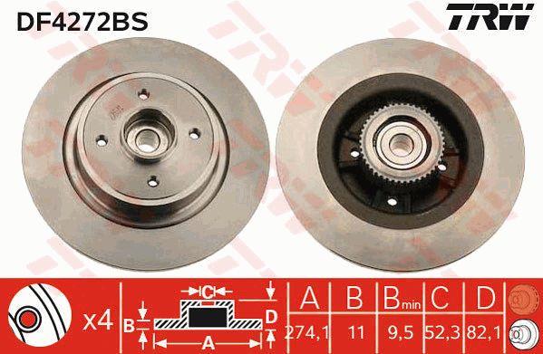 TRW DF4272BS Rear brake disc, non-ventilated DF4272BS
