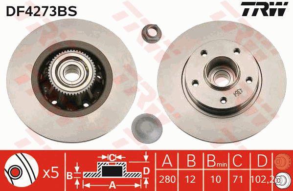 TRW DF4273BS Rear brake disc, non-ventilated DF4273BS