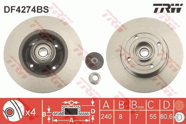 TRW DF4274BS Rear brake disc, non-ventilated DF4274BS