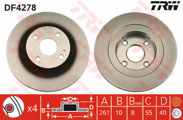 TRW DF4278 Rear brake disc, non-ventilated DF4278