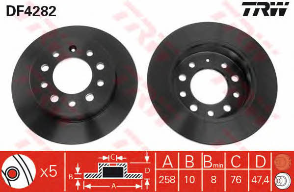 TRW DF4282 Rear brake disc, non-ventilated DF4282