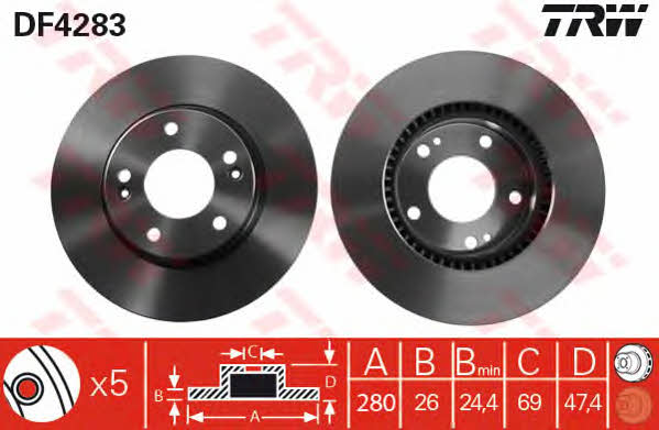 TRW Front vented brake disc – price 156 PLN