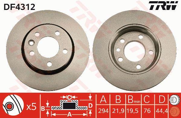 Rear vented brake disc TRW DF4312