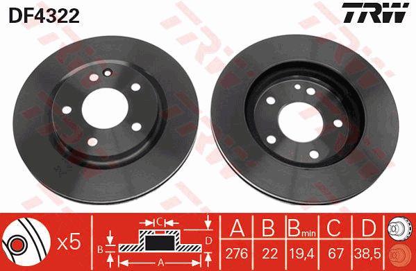Front vented brake disc TRW DF4322