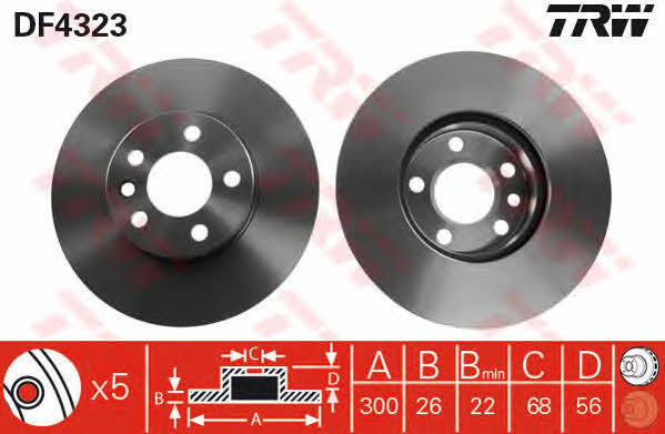 TRW DF4323 Front brake disc ventilated DF4323
