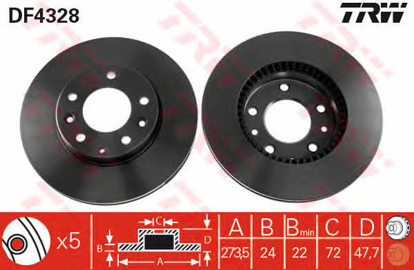 TRW DF4328 Front brake disc ventilated DF4328