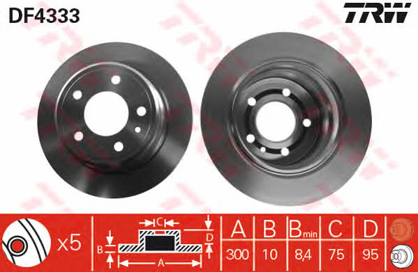 TRW DF4333 Rear brake disc, non-ventilated DF4333