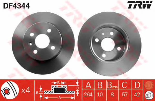 TRW DF4344 Rear brake disc, non-ventilated DF4344