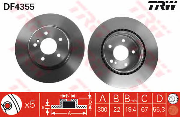Rear vented brake disc TRW DF4355